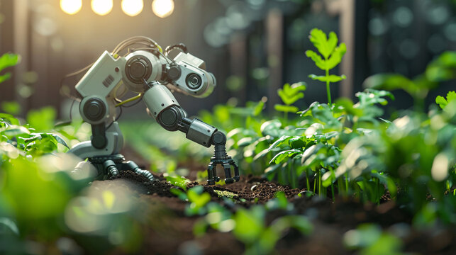 Industrial robot planting seeds in a smart agriculture environment