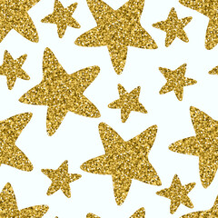 Seamless pattern with gold glitter textured stars