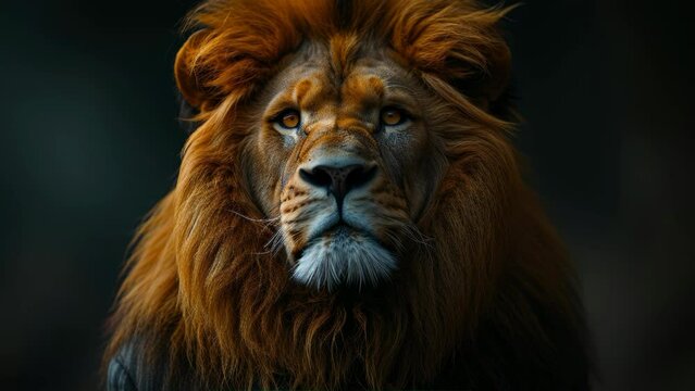 Portrait of a majestic lion with a thick mane in low light, wildlife photography concept. Generative AI