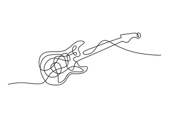 Guitar continuous line drawing. Music instrument concept. Vector illustration minimalist design.