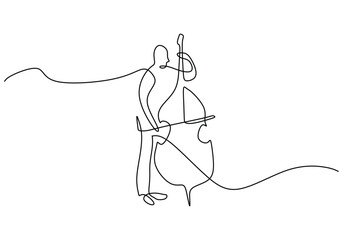 Man plays Cello continuous line drawing. Music orchestra concept. Minimalist vector illustration. © berkahlineart