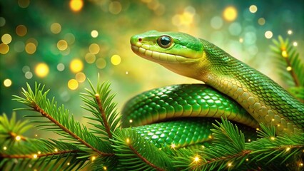 Fototapeta premium A New Year's card, a banner, a snake - the symbol of 2025. Chinese calendar. New Year's background.