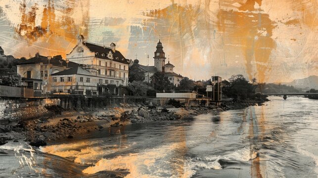 Serene Rivers and Colonial Architecture of Valdivia Art Collage

