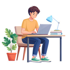 Young businessman working with computer remotely