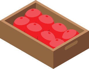 Wooden crate full of red apples being prepared for shipping by a farmer