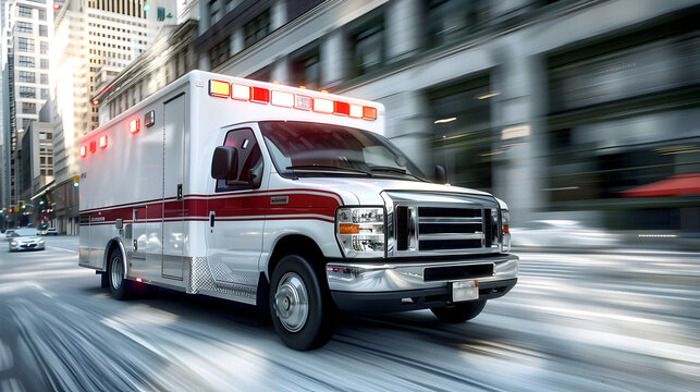 Speeding Emergency Ambulance Rushing to Assist in City Street Scene