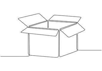 Cardboard box continuous line drawing. Online shopping, delivery, carton, shipping packaging concept