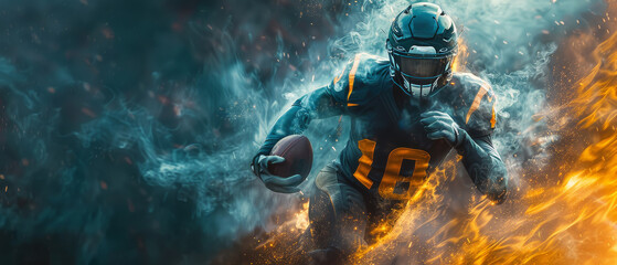 American Football Player Running With Smoke Effect