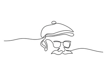 Mustache with hat and glasses continuous line drawing. Father day and gentleman concept illustration