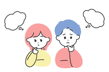 悩んでいるかわいい男女のイラスト