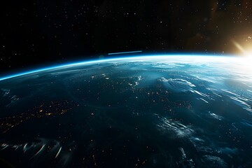 Obraz premium Shining Beauty: Earth's Celestial Aura. earth from space with shining background