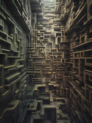 Abstract maze of buildings, oil painting style,Ai generatd.