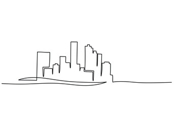 Modern cityscape continuous line drawing. Metropolis architecture panoramic landscape concept vector