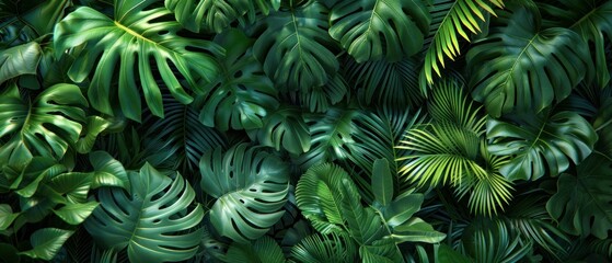 Dense foliage of lush green leaves, creating a tropical backdrop.