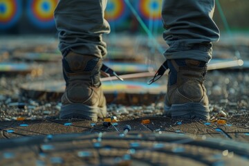 Archer's Stance and Techniques at the Archery Range - Detailed Focus on Feet Positioning