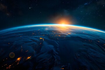 Radiant Planet: Earth's Luminous Aura. earth from space with shining background