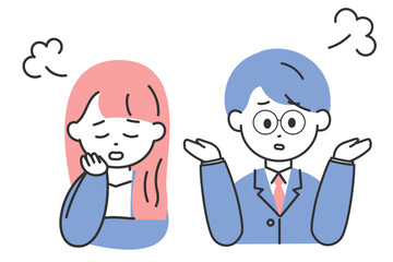 ため息をついているスーツの男女のイラスト