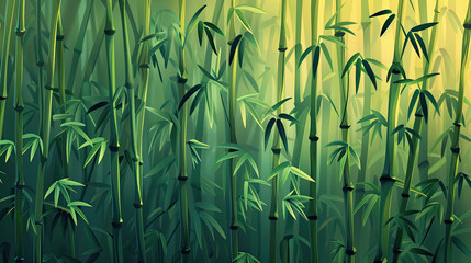 Bamboo forest, earthy tones, flat design, minimalistic shapes