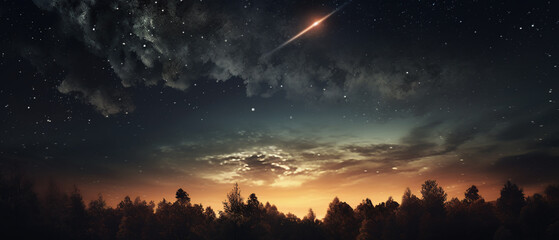 Fototapeta premium A Meteor Shower in the Night Sky: Celestial Spectacle Illuminating the Darkness