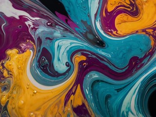 A colorful pattern of purple and yellow colors is shown. A colorful image with multi-colored liquid is shown. AI generated