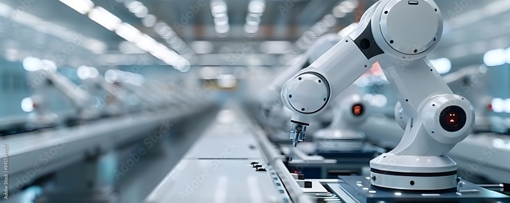 Poster robotics assembly line automating manufacturing processes for streamlined production