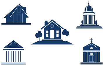 Set of house icons including various