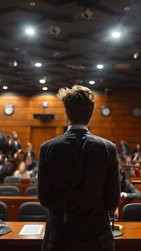 Law School Moot Court Session With Students Practicing Legal Arguments Concept
