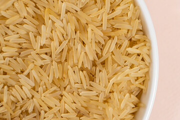 Long grain parboiled basmati rice, macro top view