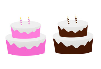 Vector Pink and Brown Birthday Cake on a White Background