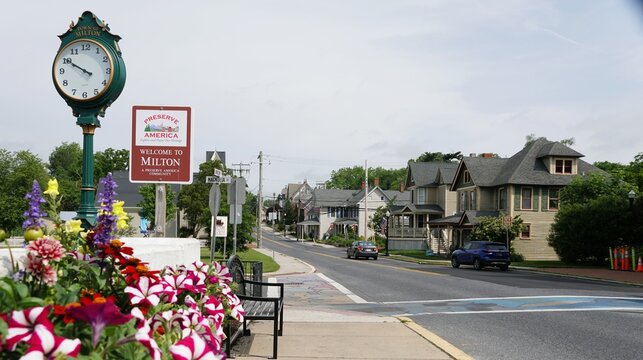 Milton, Delaware, U.S - June 8, 2024 - The view of the town and traffic on a summer day