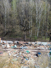 top view of destroyed garages near city park