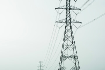 sky background, high voltage electric pole, electrical engineering