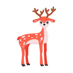 Cute forest deer. Adorable fawn animal, wild forest fauna cartoon vector illustration