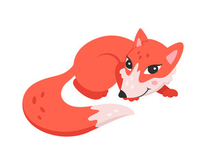 Cute forest fox. Wild red animal with furry tail, forest fauna cartoon vector illustration