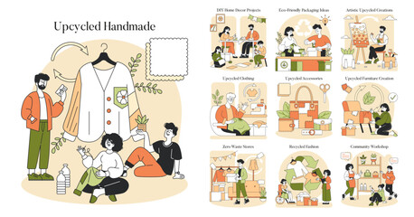 Upcycled Handmade. Flat Vector Illustration