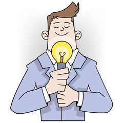 businessman holding a lighting lamp gets a strategy for successful work