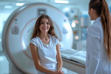 Obraz premium Patient Receives MRI Instructions from Doctor