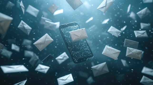Communication Overload: Envelopes Fill Smartphone Screen