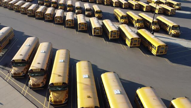 Aerial fly-over of school buses