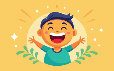 a boy is celebrating with his hands up