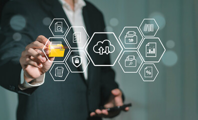 Document management concept based on cloud-based online document database. and digital file storage...