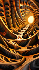 Abstract Orange Gold and The Depths Spiral Tunnel Leading to Light