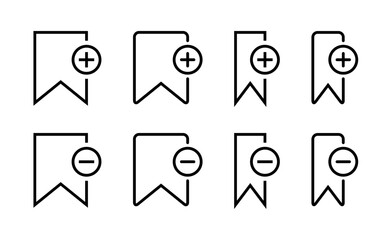Add and remove bookmark icon set. Save and unsaved concept