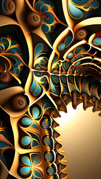 Abstract Gold and Blue Floral Pattern With Light Background