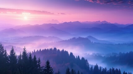 majestic tranquility breathtaking sunrise over misty alpine mountains landscape photography