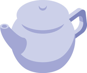 Purple teapot standing up with its lid on, waiting to be filled with hot water