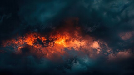 Fototapeta premium mesmerizing dark sky with glowing fire and billowing smoke atmospheric abstract landscape photography