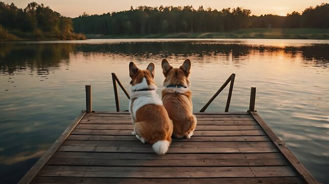 Dogy sitting at lake