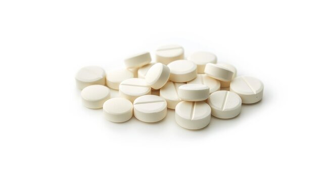 Medication pills on a white background Symbolizing healthcare therapy drug utilization procurement and medication trade
