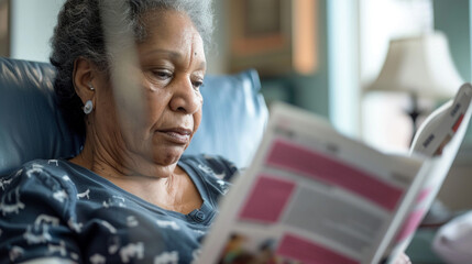 A patient reading educational materials about living with hepatitis, stock image, hd quality, blog post 